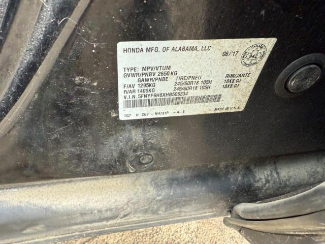 5FNYF6H8XHB506334 - 2017 HONDA PILOT EXL Qara foto 9