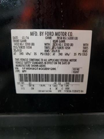 1FM5K8GT4GGB91286 - 2016 FORD EXPLORER SPORT BLACK photo 13