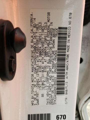 3TMJU4GNXEM165933 - 2014 TOYOTA TACOMA DOUBLE CAB PRERUNNER WHITE photo 12