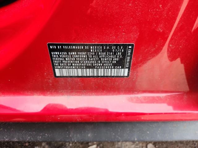 3VW5T7BU4KM151149 - 2019 VOLKSWAGEN JETTA GLI Қызыл фото 13