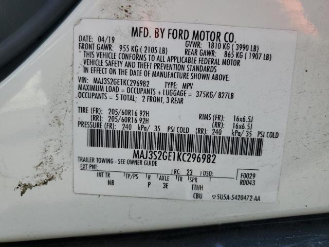 MAJ3S2GE1KC296982 - 2019 FORD ECOSPORT SE Blanco foto 13