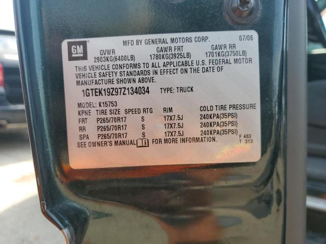 1GTEK19Z97Z134034 - 2007 GMC NEW SIERRA K1500 CLASSIC GREEN photo 12