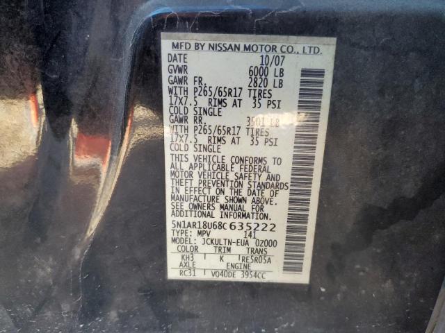 5N1AR18U68C635222 - 2008 NISSAN PATHFINDER S 黑色 照片 10