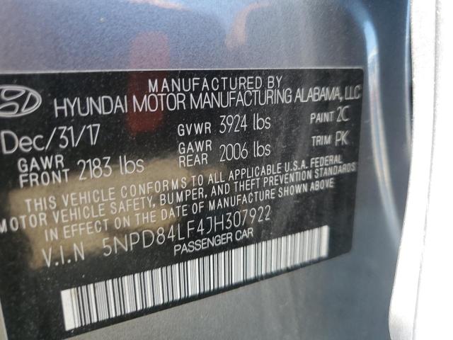 5NPD84LF4JH307922 - 2018 HYUNDAI ELANTRA SEL GRAY photo 13