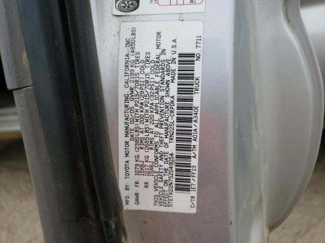 5TETX22N75Z049054 - 2005 TOYOTA TACOMA ACCESS CAB ვერცხლისფერი ფოტო 12