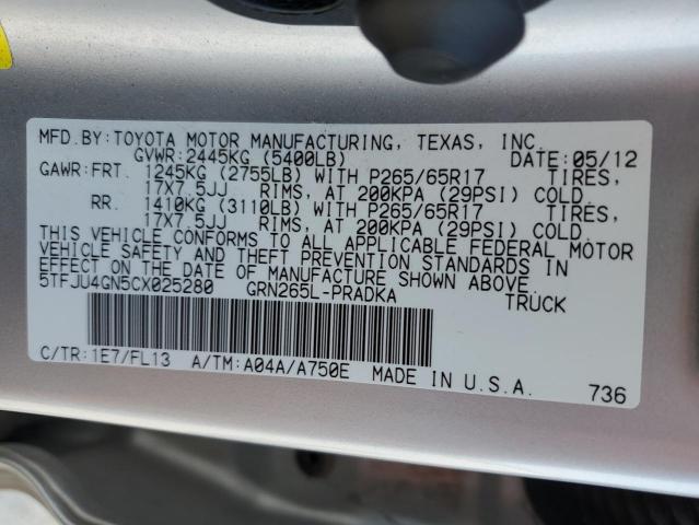 5TFJU4GN5CX025280 - 2012 TOYOTA TACOMA DOUBLE CAB PRERUNNER SILVER photo 13