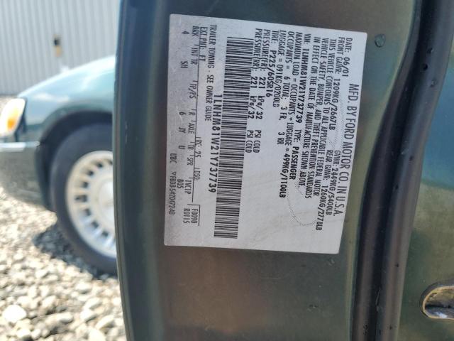 1LNHM81W21Y737739 - 2001 LINCOLN TOWN CAR EXECUTIVE Կանաչ լուսանկար 12
