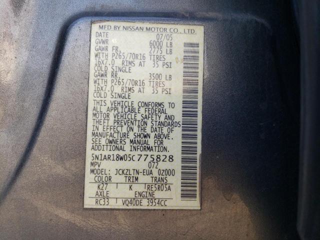 5N1AR18W05C775828 - 2005 NISSAN PATHFINDER LE GRAY photo 13