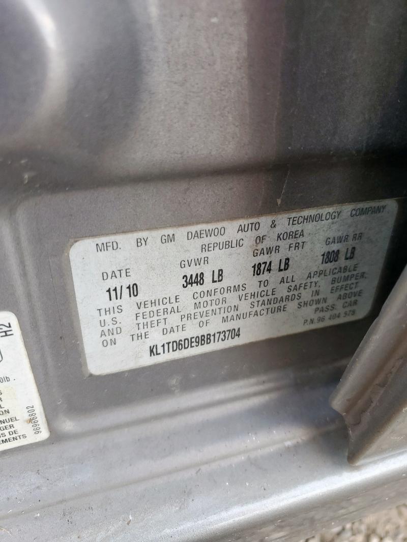 KL1TD6DE9BB173704 - 2011 CHEVROLET AVEO LS 银色 照片 12