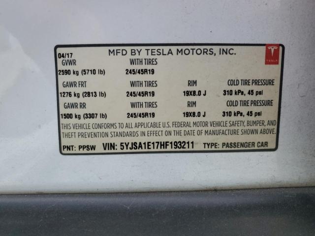 5YJSA1E17HF193211 - 2017 TESLA MODEL S Ağ foto 13