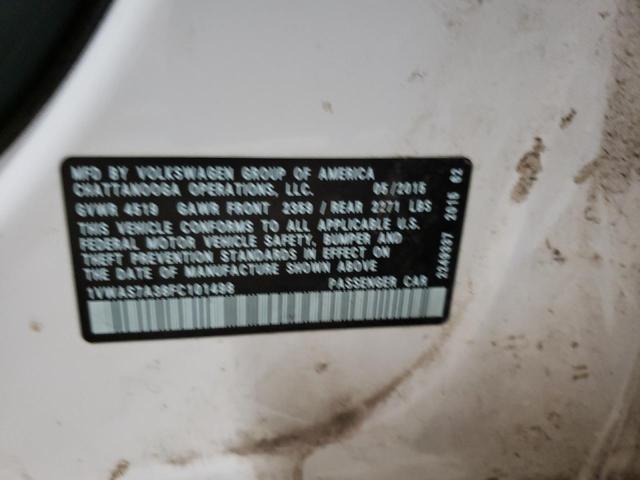 1VWAS7A38FC101498 - 2015 VOLKSWAGEN PASSAT S Ağ foto 12