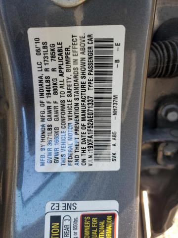 19XFA1F52AE071337 - 2010 HONDA CIVIC LX ნაცრისფერი ფოტო 12