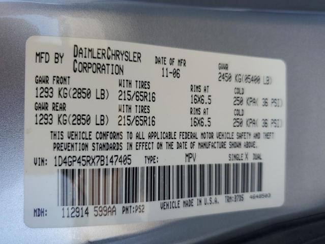 1D4GP45RX7B147405 - 2007 DODGE CARAVAN SXT SILVER photo 13