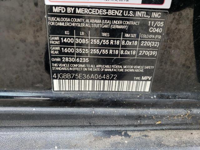 4JGBB75E36A064872 - 2006 MERCEDES-BENZ ML 500 BLACK photo 13