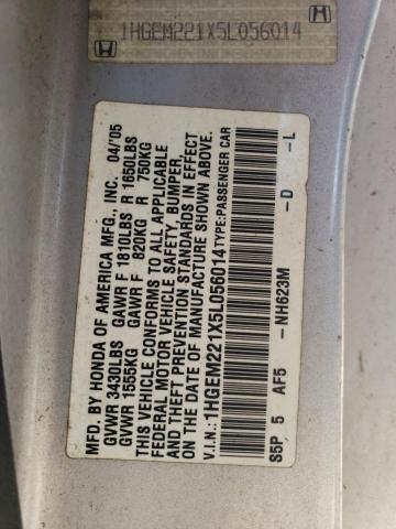 1HGEM221X5L056014 - 2005 HONDA CIVIC DX VP Silber Foto 12