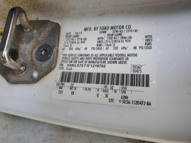 NM0LS7E71F1218762 - 2015 FORD TRANSIT CO XL WHITE photo 12