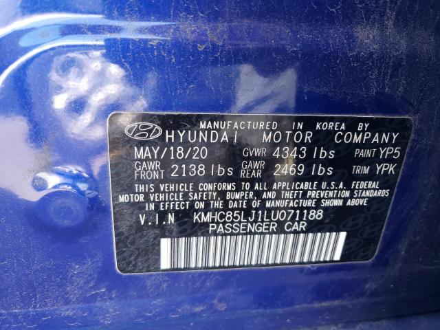 KMHC85LJ1LU071188 - 2020 HYUNDAI IONIQ LIMITED BLUE photo 10