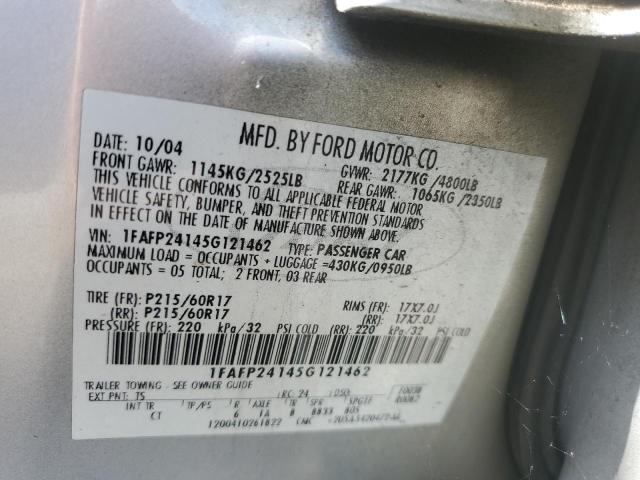 1FAFP24145G121462 - 2005 FORD FIVE HUNDR SEL SILVER photo 13