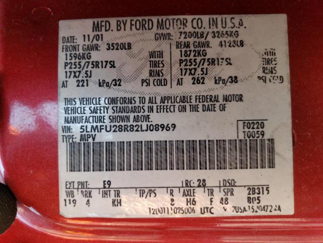 5LMFU28R82LJ08969 - 2002 LINCOLN NAVIGATOR წითელი ფოტო 13