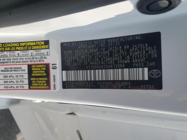4T1DAACK2SU613066 - 2025 TOYOTA CAMRY XSE WHITE photo 13