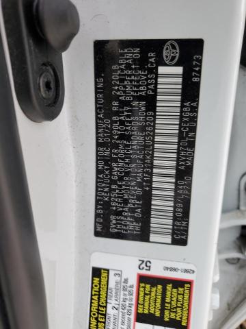 4T1F31AK2LU526209 - 2020 TOYOTA CAMRY XLE WHITE photo 13