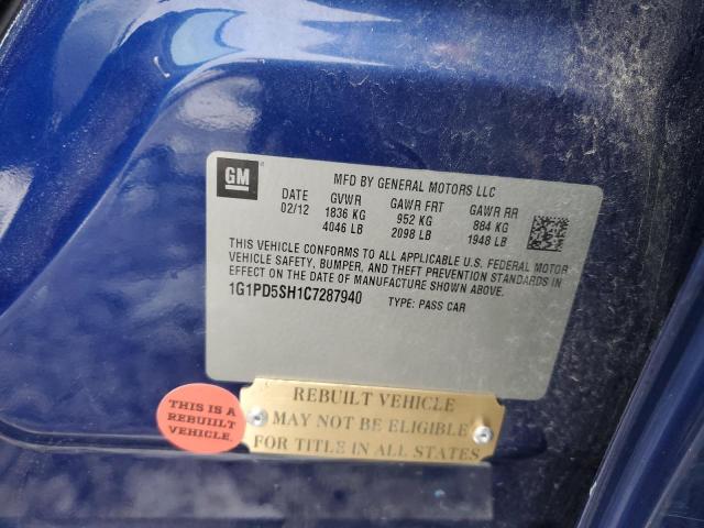 1G1PD5SH1C7287940 - 2012 CHEVROLET CRUZE LS BLUE photo 12