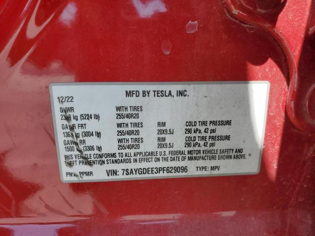 7SAYGDEE3PF629096 - 2023 TESLA MODEL Y RED photo 14