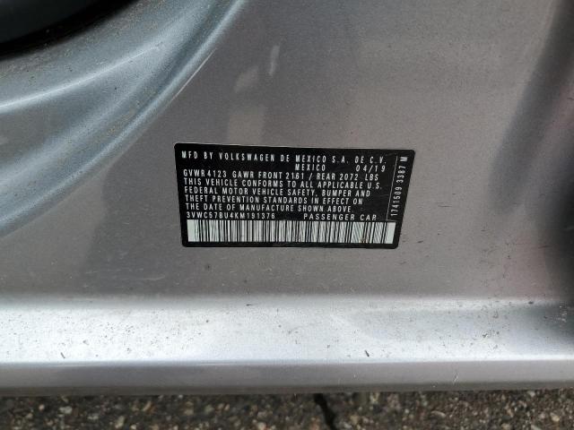 3VWC57BU4KM191376 - 2019 VOLKSWAGEN JETTA S 银色 照片 12