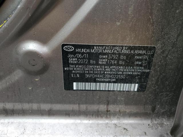 5NPDH4AE2BH022180 - 2011 HYUNDAI ELANTRA GLS GRAY photo 12