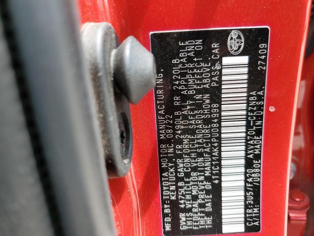 4T1C11AK4PU084998 - 2023 TOYOTA CAMRY LE RED photo 12