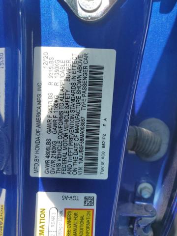 19UUB5F58MA008067 - 2021 ACURA TLX TECH A BLUE photo 12