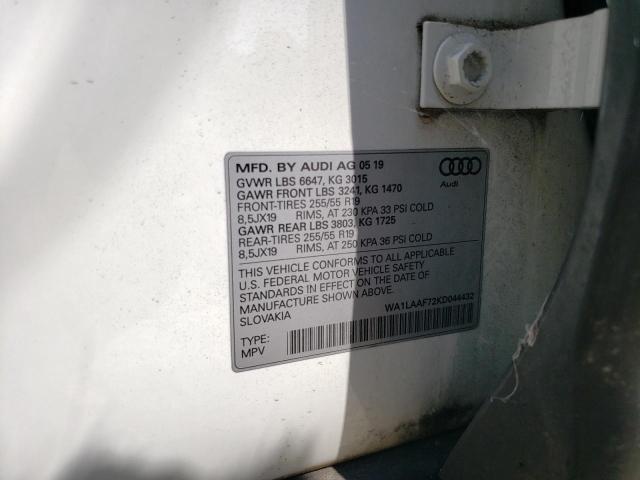 WA1LAAF72KD044432 - 2019 AUDI Q7 PREMIUM PLUS WHITE photo 12