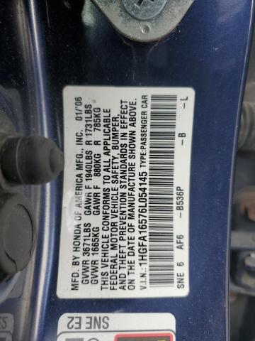 1HGFA16576L054145 - 2006 HONDA CIVIC LX BLUE photo 13