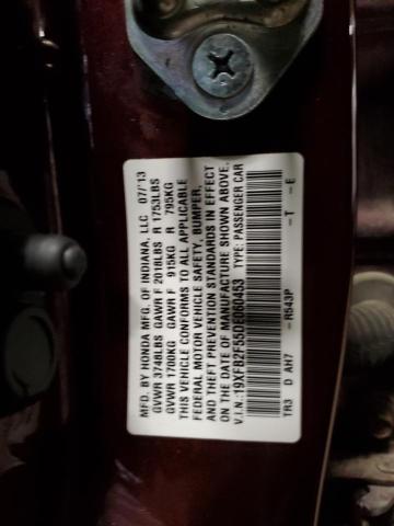 19XFB2F55DE060453 - 2013 HONDA CIVIC LX BURGUNDY photo 12