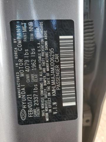 KMHLM4AJ4MU006295 - 2021 HYUNDAI ELANTRA BLUE GRAY photo 13