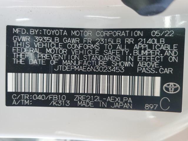 JTDEPMAE6N3023453 - 2022 TOYOTA COROLLA LE თეთრი ფოტო 13