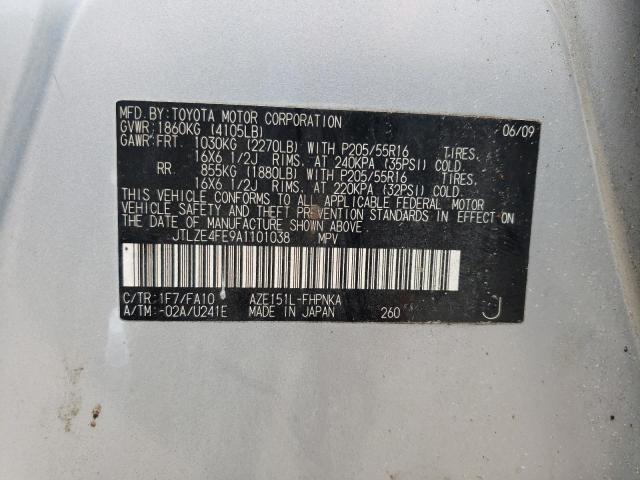 JTLZE4FE9A1101038 - 2010 TOYOTA SCION XB Silber Foto 10