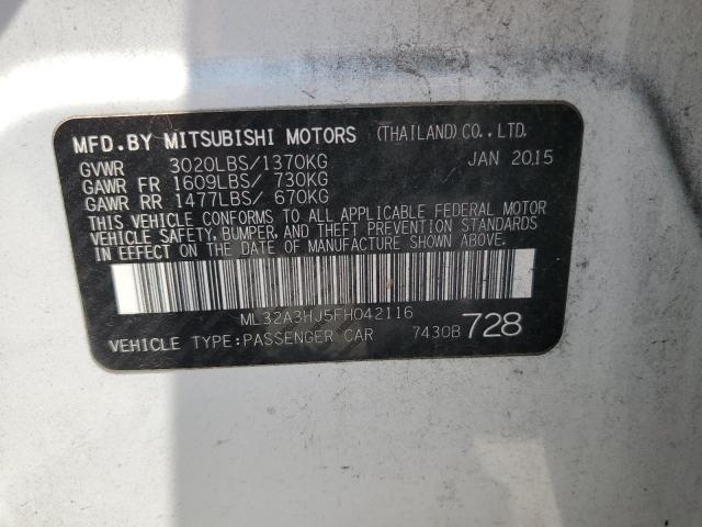 ML32A3HJ5FH042116 - 2015 MITSUBISHI MIRAGE DE WHITE photo 12