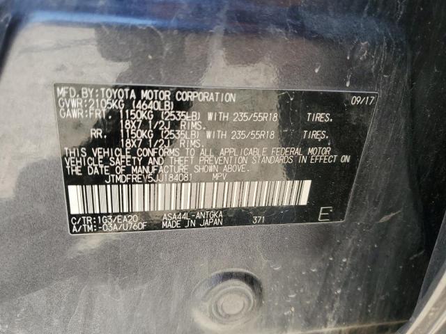 JTMDFREV5JJ184081 - 2018 TOYOTA RAV4 LIMITED Gri fotoğraf 12