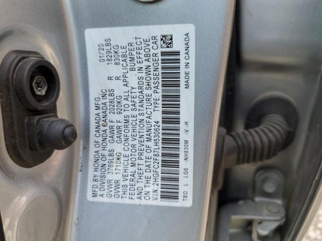 2HGFC2F87LH530624 - 2020 HONDA CIVIC SPORT 银色 照片 12