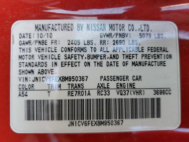JN1CV6FEXBM950367 - 2011 INFINITI G37 BASE RED photo 13