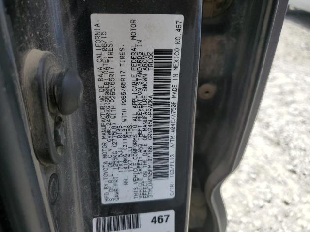 3TMLU4EN5FM197766 - 2015 TOYOTA TACOMA DOUBLE CAB GRAY photo 12