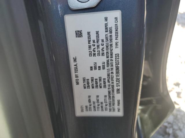 5YJ3E1EB0MF037233 - 2021 TESLA MODEL 3 灰色 照片 12