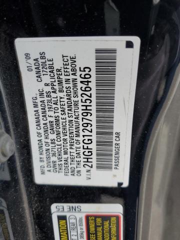 2HGFG12979H526465 - 2009 HONDA CIVIC EXL შავი ფოტო 12