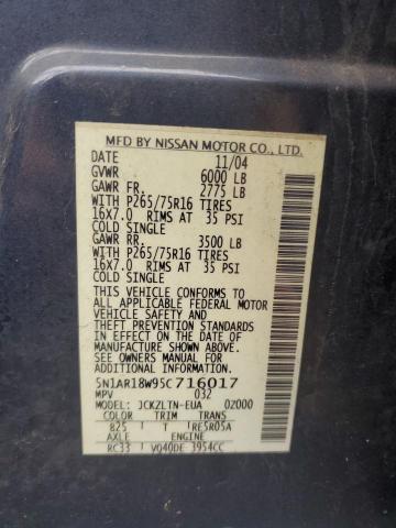 5N1AR18W95C716017 - 2005 NISSAN PATHFINDER LE 蓝色 照片 12