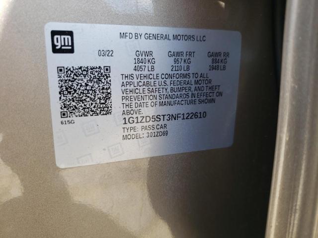 1G1ZD5ST3NF122610 - 2022 CHEVROLET MALIBU LT GOLD photo 12