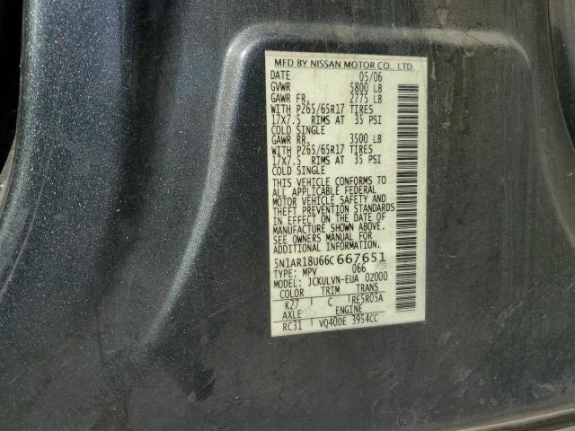 5N1AR18U66C667651 - 2006 NISSAN PATHFINDER LE CHARCOAL photo 13