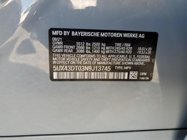 5UX43DT03N9J13745 - 2022 BMW X4 M40I GRAY photo 12