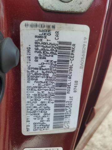 4T1BE32K73U256364 - 2003 TOYOTA CAMRY LE Бордовый фото 12