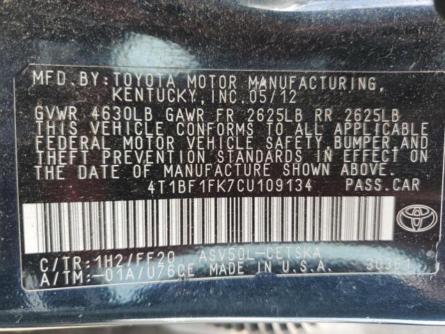 4T1BF1FK7CU109134 - 2012 TOYOTA CAMRY BASE CHARCOAL photo 13